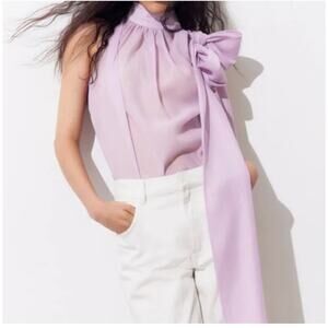 H&M bow-detail organza blouse lilac Sz. M NWT